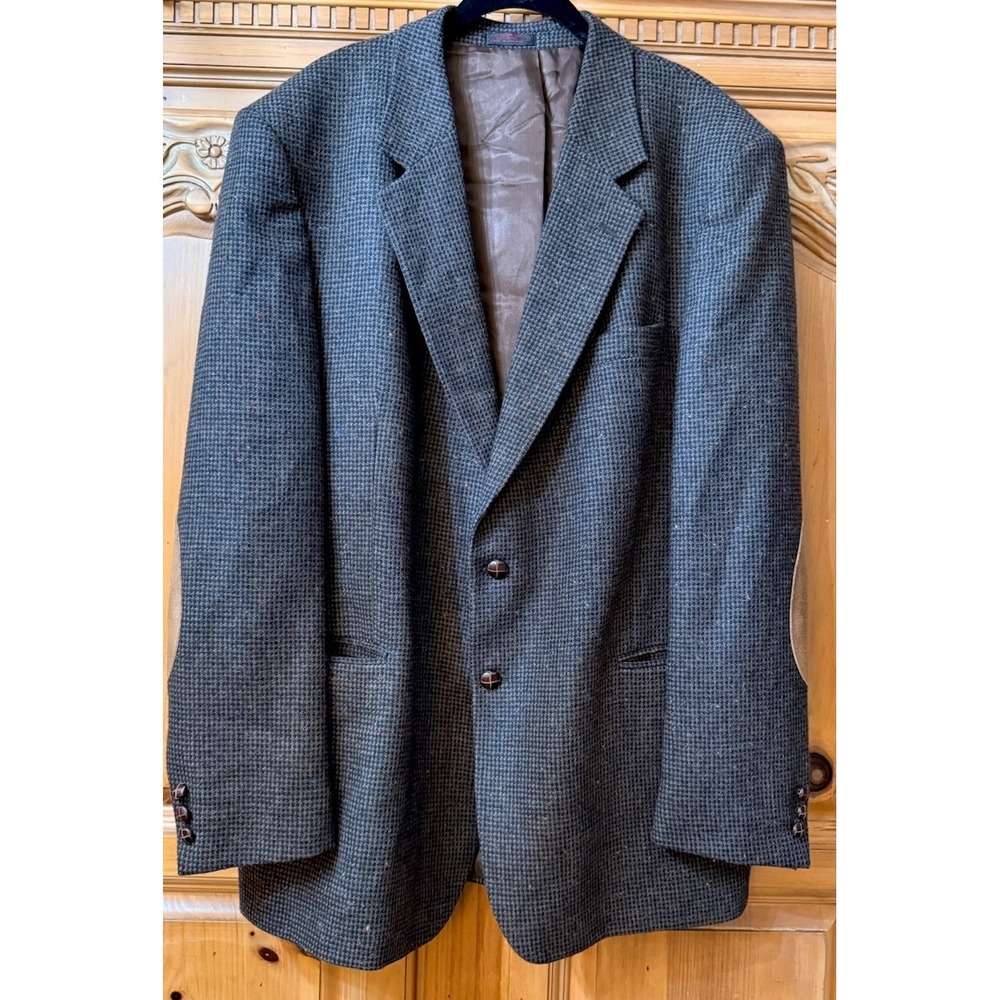 English Manor Men's Tweed Sport Coat Blazer Two‎ Button Brown Wool Size 46L